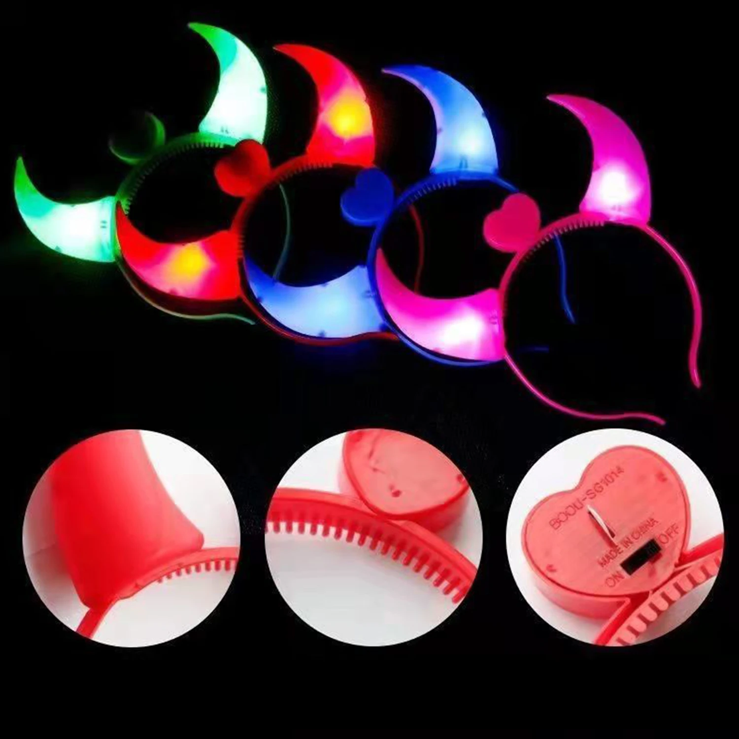 1 PC LED Funny Devil Horn Light Up Headband Hair Hoops Flashing Horn Children Adults Party Decorate