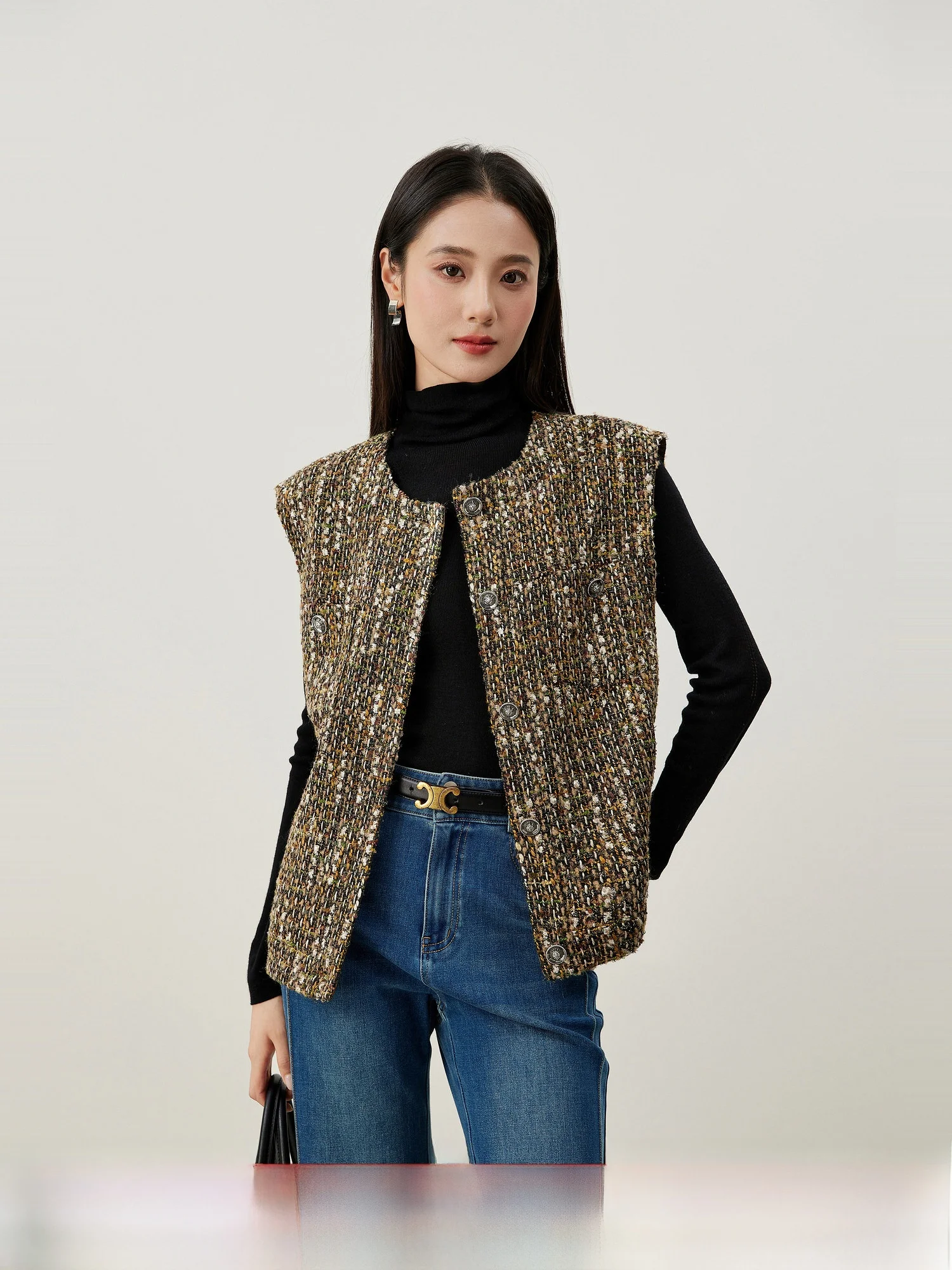 

Retro Sle Women's Vest Heavy Knitting Thiened Woolen Tweed Small Fraance Sle 25 Autumn Season Countryside Oil Painting