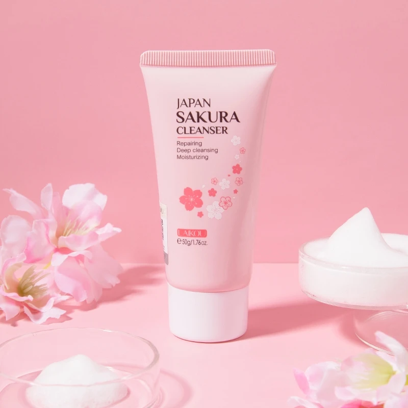 LAIKOU FDA Japan Sakura Foam Cleanser Cherry Blossoms Face Wash Oil Control Brightening Skin Care 50g