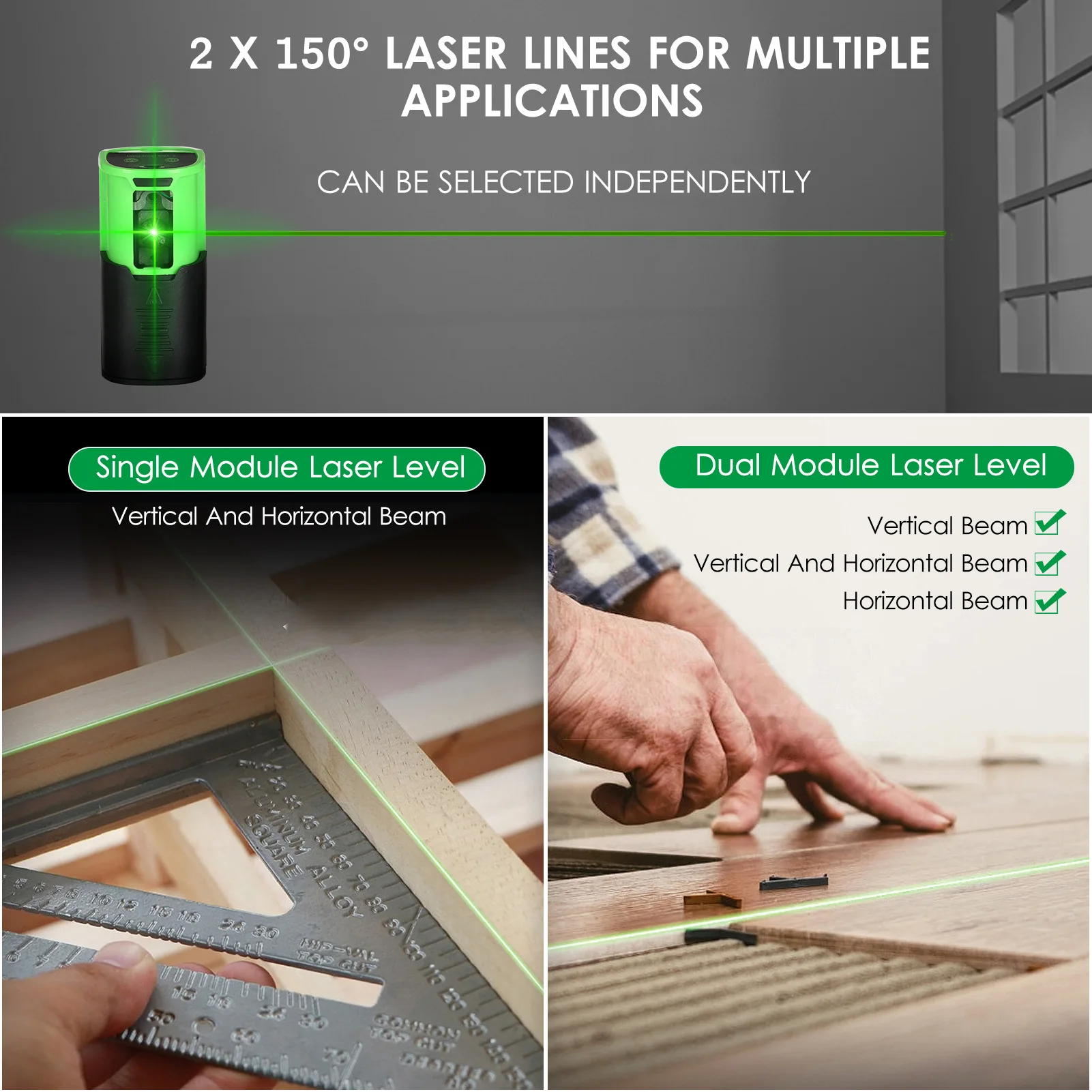 Portable Mini Laser Level Green Light 4 Lines Laser Level High Precision Gradienter Precision for Picture Hanging Wall Tile