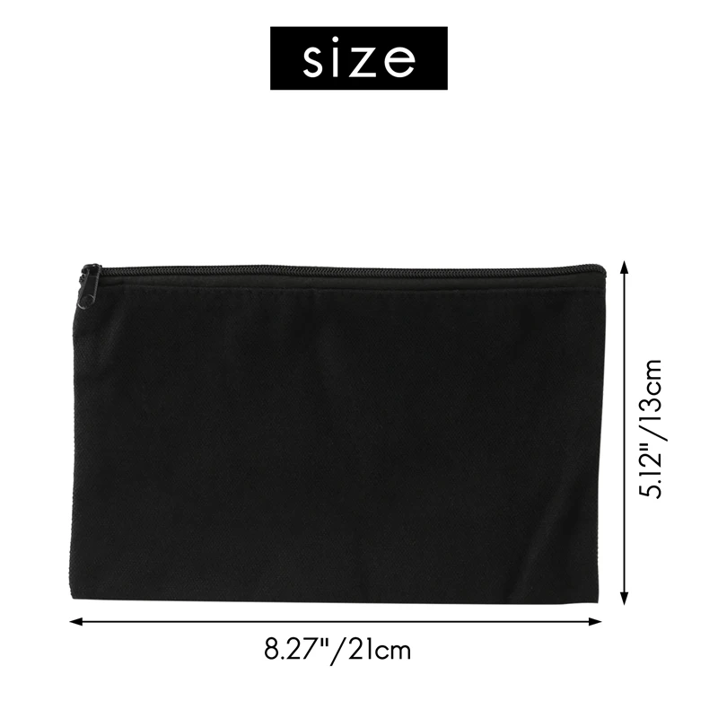 10Pcs Canvas Zipper Pouch Bags Canvas Makeup Bags Pencil Case Blank DIY Craft Bags For Travel DIY Craft School, Black