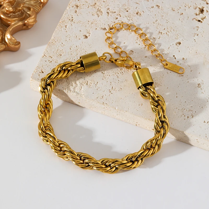 EILIECK 316L Edelstahl Dicke Gedrehte Metallkette Halskette Armband für Damen 18K Vergoldet Wasserdichtes Schmuckset – Detail 14