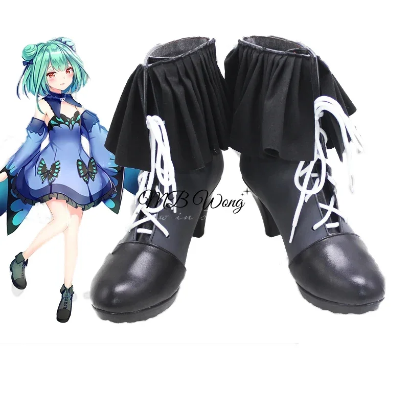 

FC6VTuber Uruha Rushia Cosplay Green Wig with buns Heat Resistant Synthetic Hair Uruha Rushia Cosplay High Heels Shoes Boo@FC8！