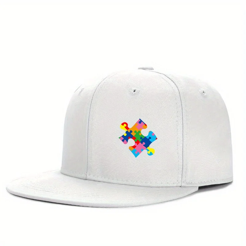 Colorful Puzzle Print Snapback Cap for Men Women, Versatile Urban Outdoor Casual Hat for Street Hip Hop Dance