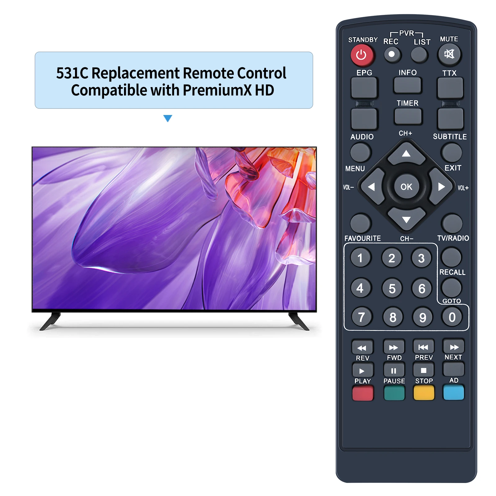 New Remote Control For PremiumX HD 531 and 531C FTA for 531 Cable Receiver