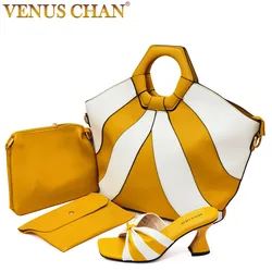 Venus Chan Summer Sandals for Women 2022 Fashion Colorblock Three Piece Tote Bag With High Heels Casual Ladies Shoes And Bag Set