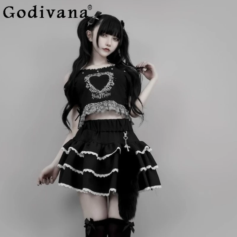 

Subculture Harajuku темная готическая футболка с короткими рукавами и открытыми плечами, новые летние укороченные топы с буквенным принтом для девочек, футболки 2025