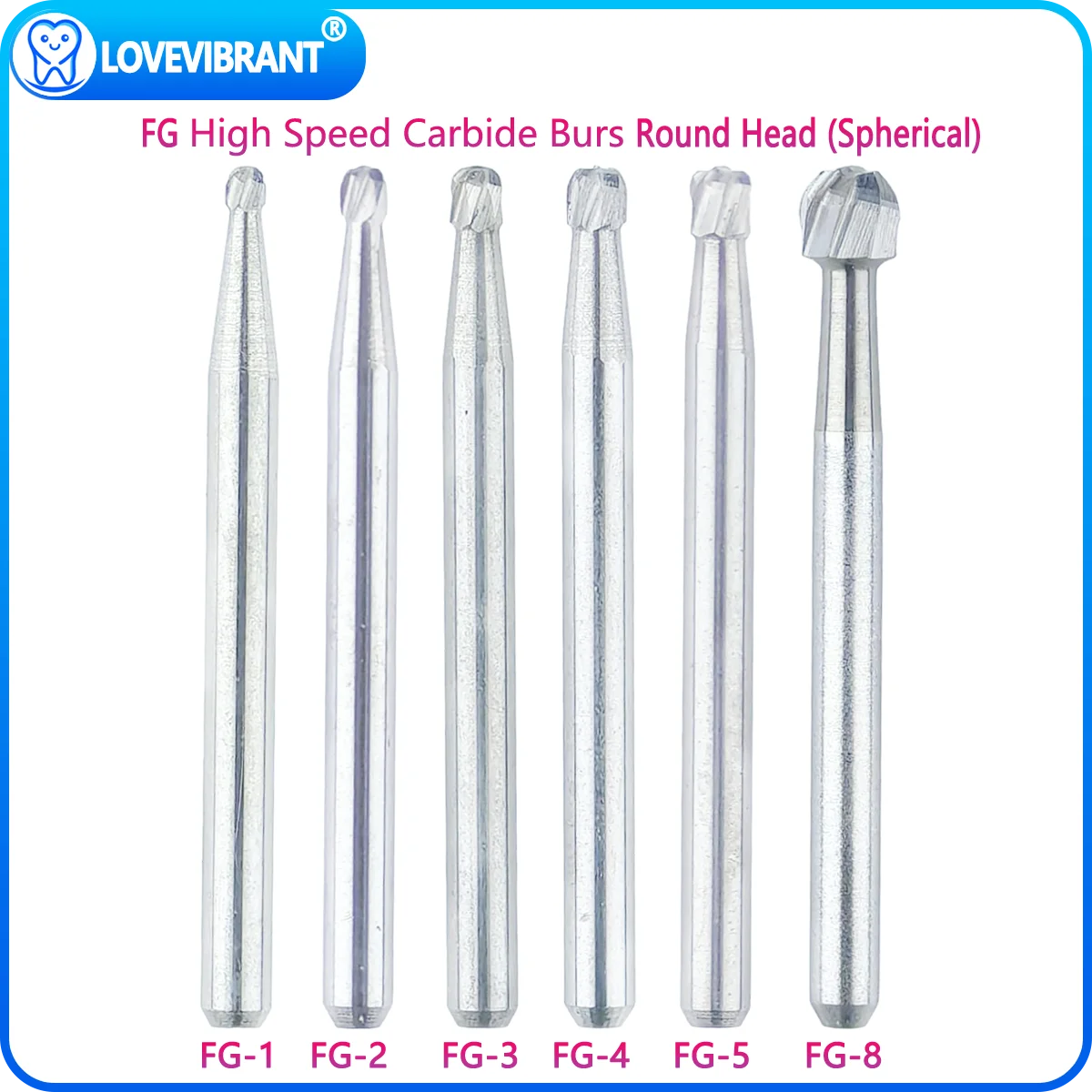 

6Pcs/Box Dental Tungsten Carbide Burs Drill Round Head FG Series For Dental Lab Clinic High Speed Handpiece Shank Diameter 1.6mm