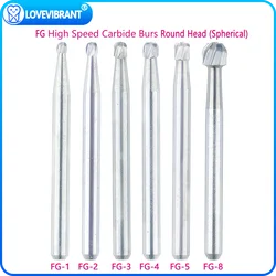 6 Stks/doos Tandheelkundige Wolfraamcarbide Burs Boor Ronde Kop Fg Serie Voor Tandheelkundige Laboratoriumkliniek Hoge Snelheid Handstuk Schacht Diameter 1.6Mm