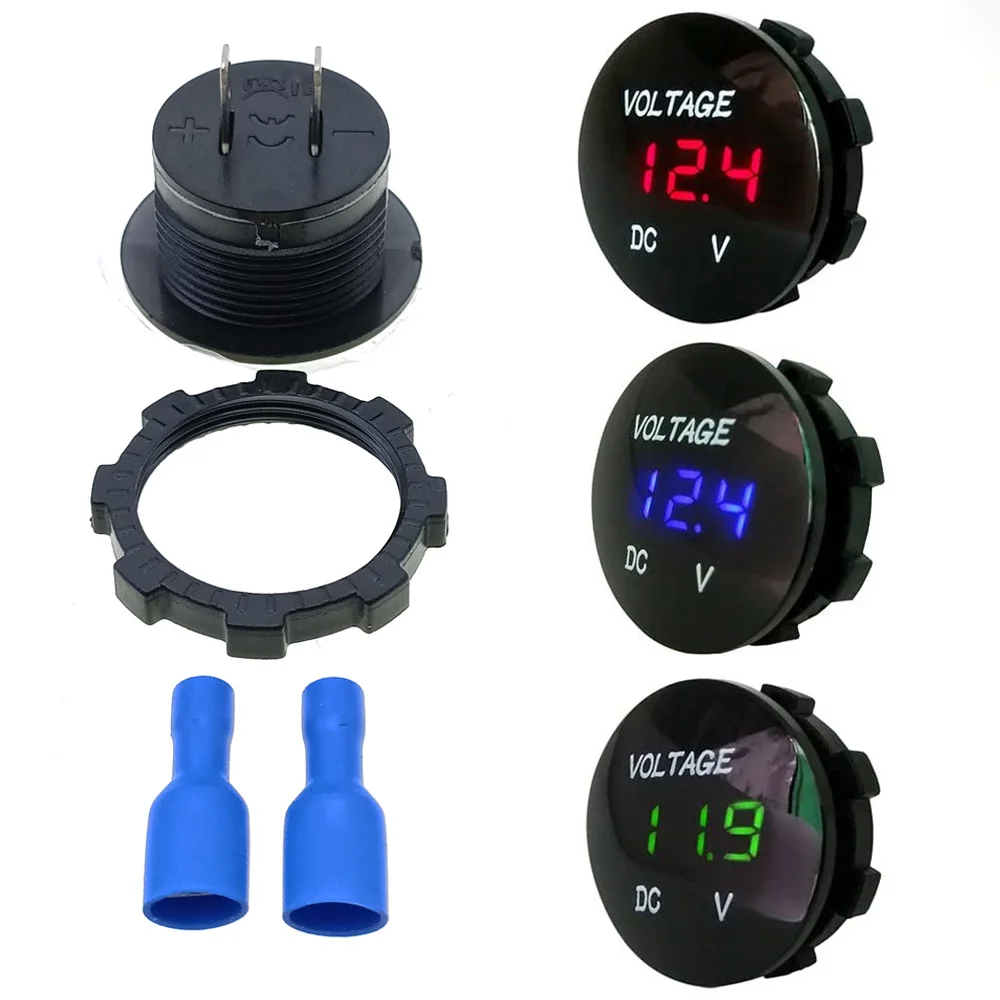 1pcs DC 5-30V Car Voltage Gauge LED Digital Display 12V 24V Waterproof Voltmeter Round Voltage Meter Volt Detector Tester