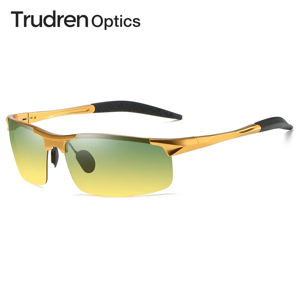 

Trudren Mens Aluminium Sports Green and Yellow Glasses for Day Night Driving Glass Anti-glare Running Polarized Sunglasses 5933