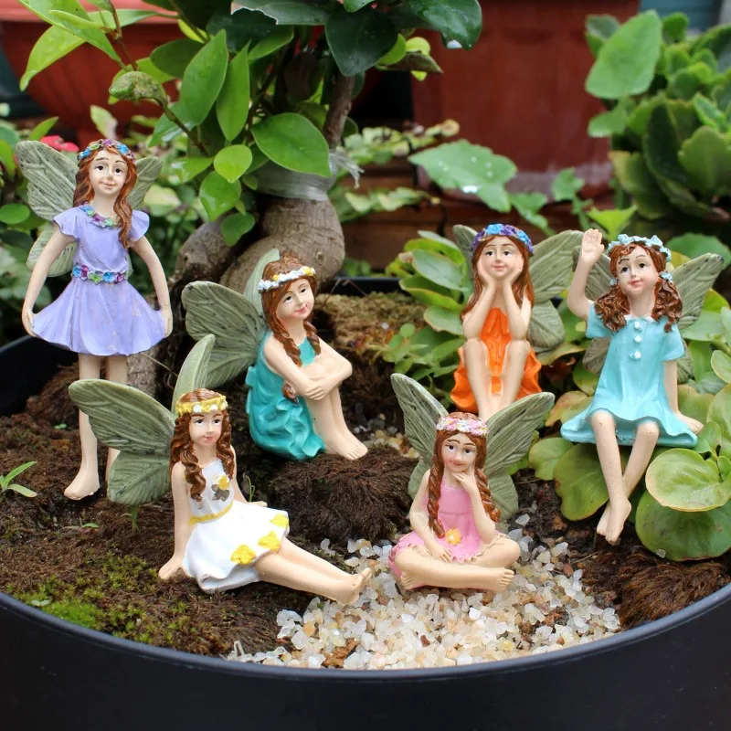 6pcs Christmas Gift Resin Flower Fairy Elf Plug Decoration Creative Moss Micro Landscape Beautification Decoration