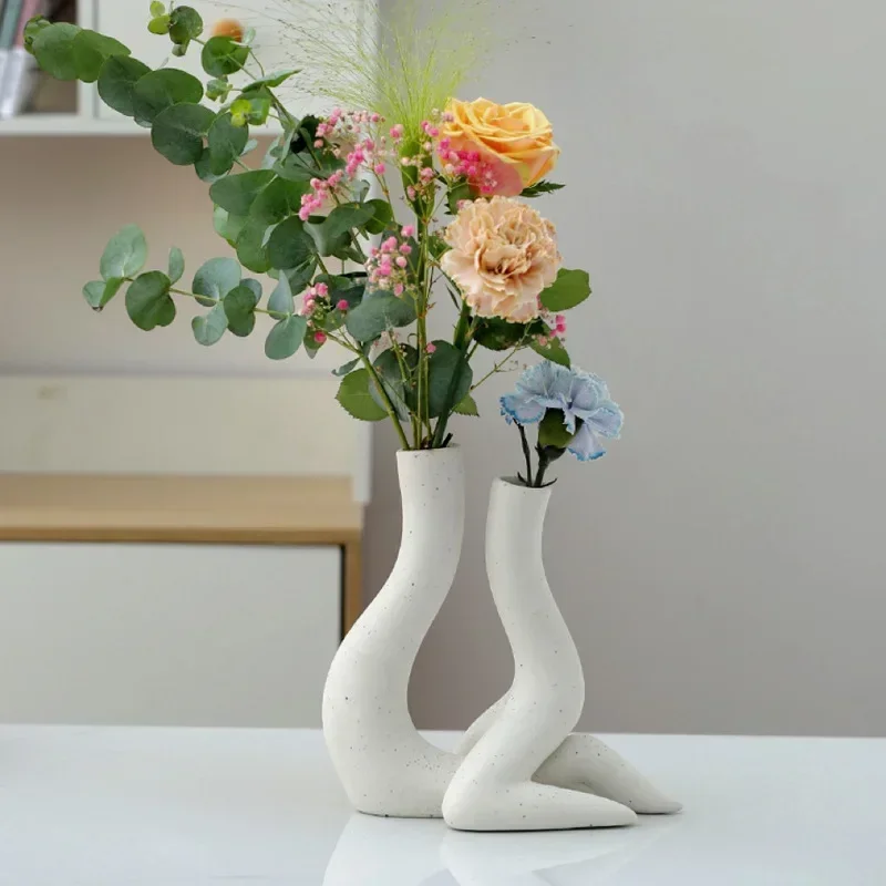 Body Art Vase White Speckled Ceramics Handicrafts Half Body Vases Home Decoration LivingRoom Bedroom Tabletop Decor Flower Warer