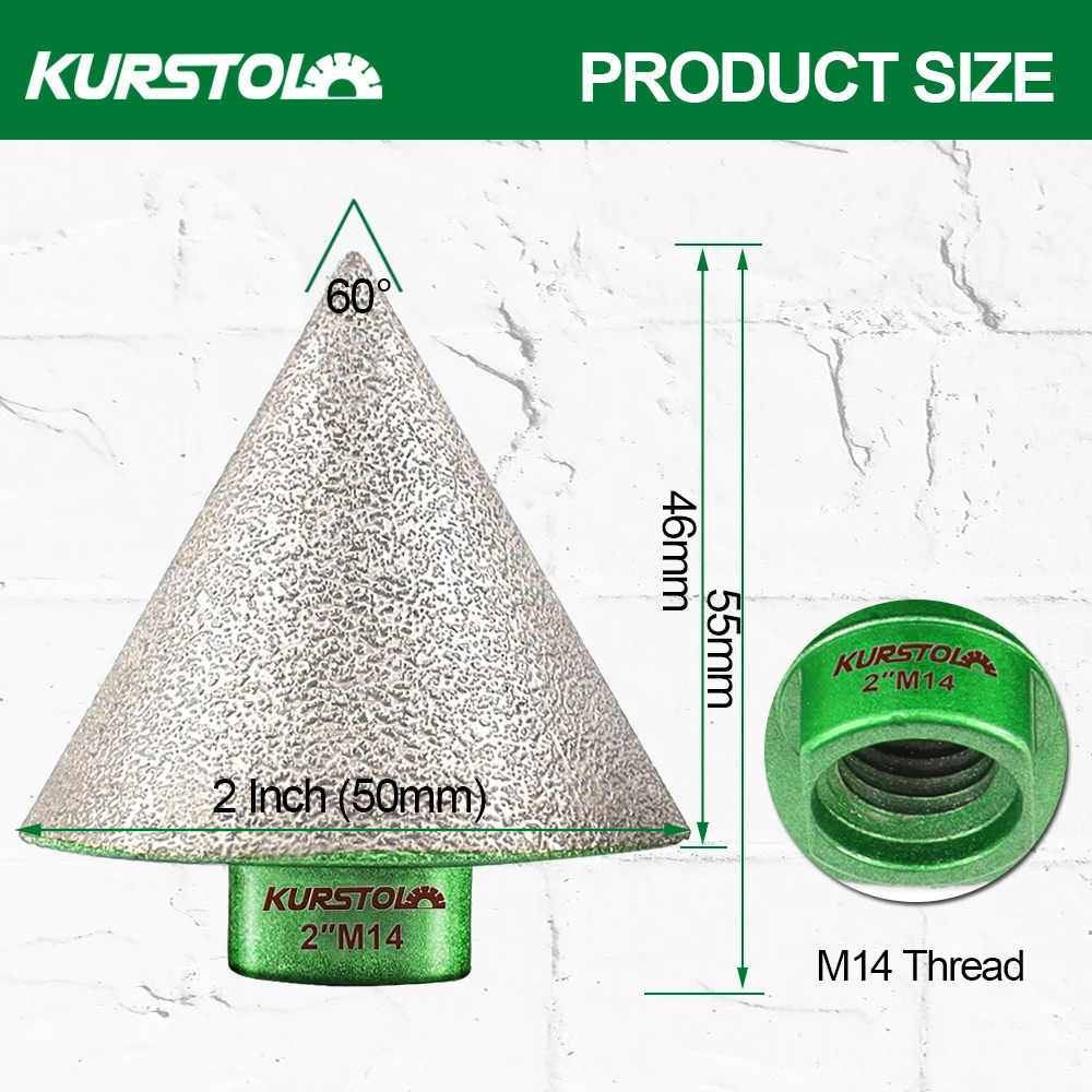 Imagem -03 - Kurstol-diamante Chanfradura Bits Trituração da Telha Mármore Granito Cerâmica Thread 50 mm 811 M14 1pc