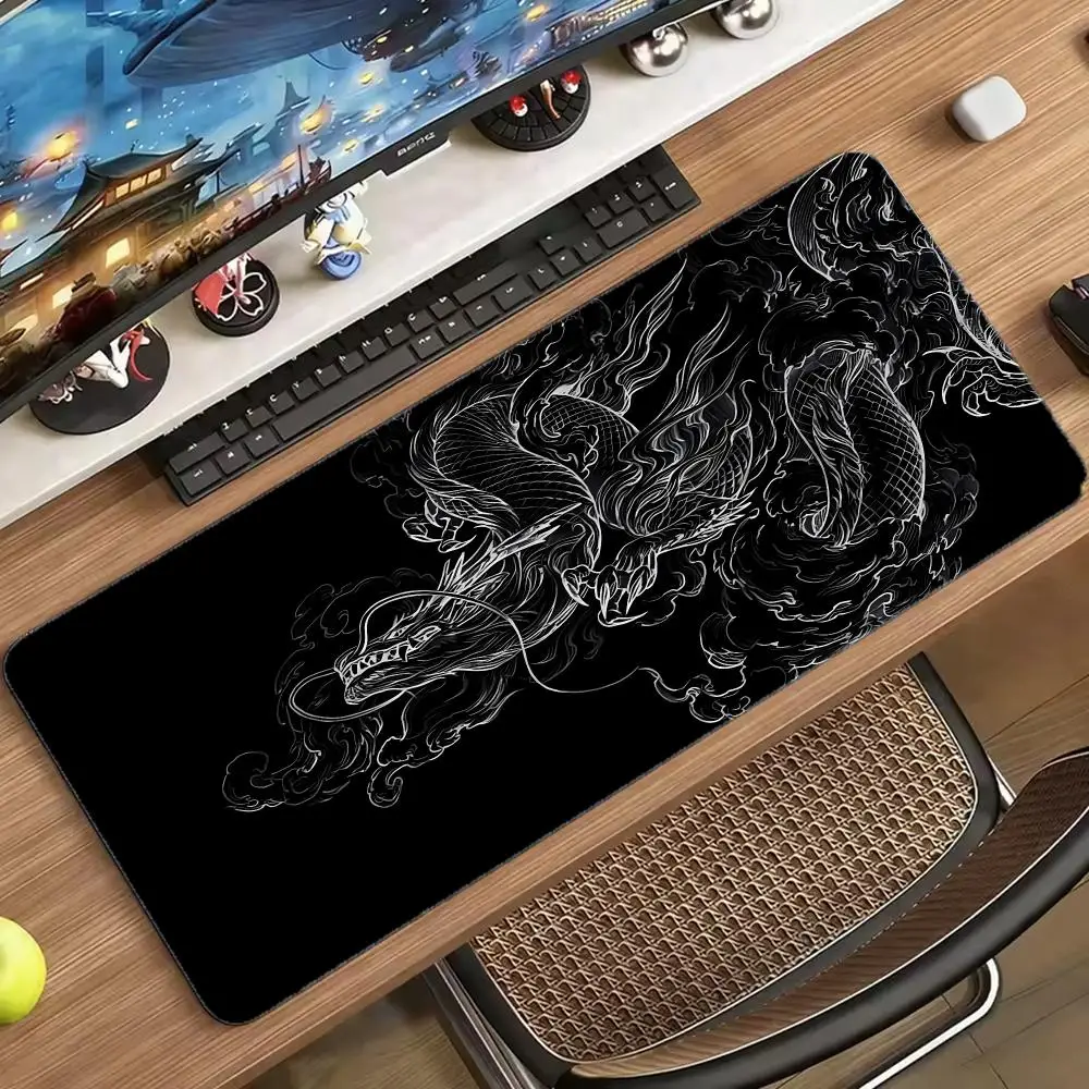 Black Abstract Line Dragon Large Desk Pad, Non Slip Extended Gaming Mousepad for Home Office mouse pad