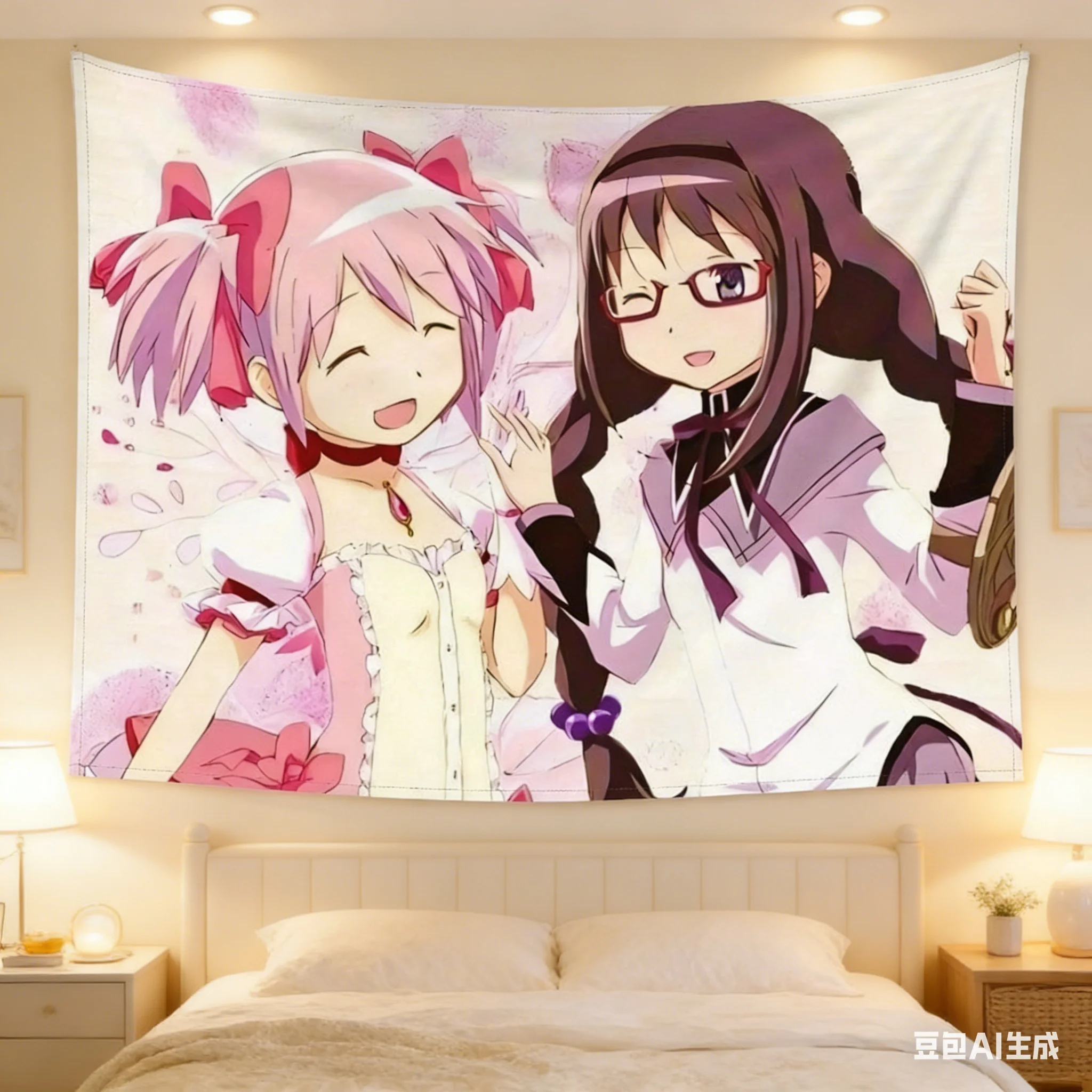 1pc Cute Madoka Magica Tapestry, Pink Magical Girl Anime Print, Soft Polyester 2D Wall Art, Aesthetic Backdrop for Bedroom Dorm,