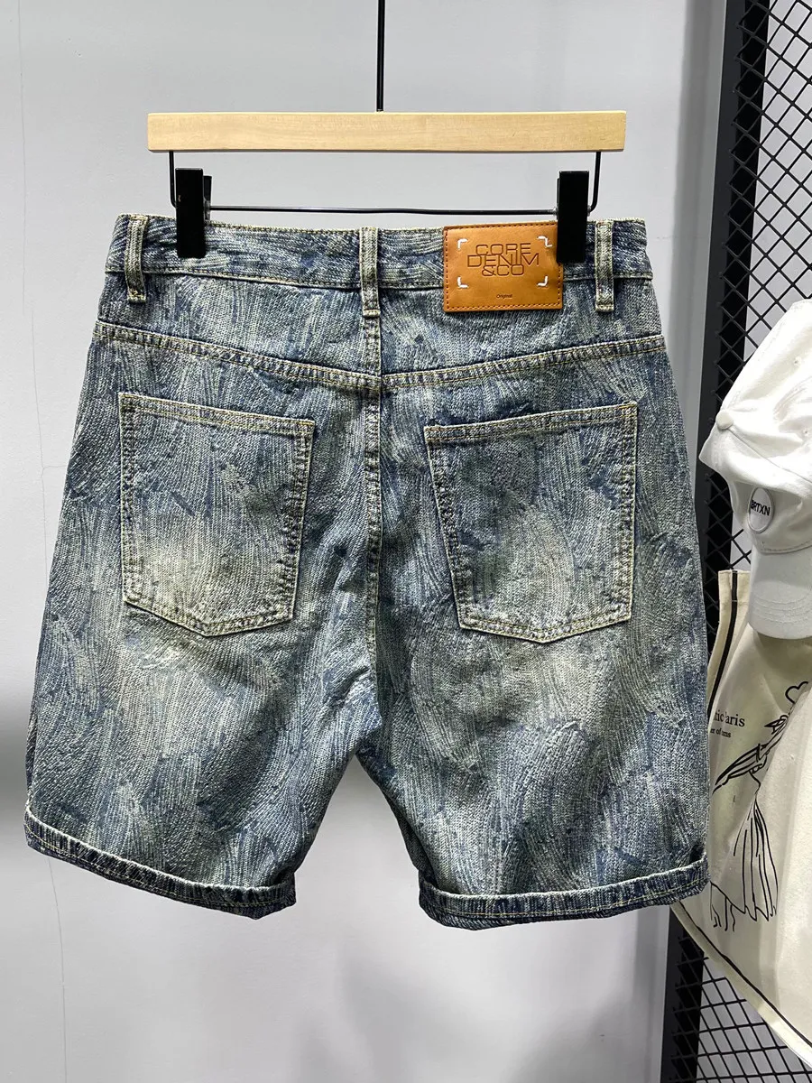 Retro Japanese Style Men's Denim Shorts Casual Summer New Trend Brand Handsome Five-Point Pants Workwear Destroyed Wash