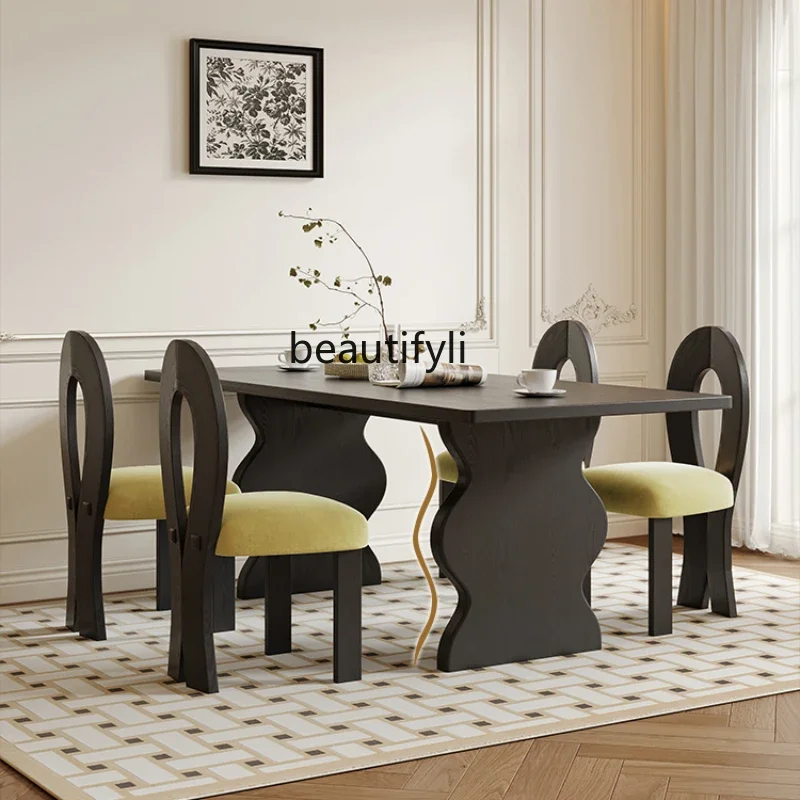 

American Style Dining Table Small Apartment Household Ash Solid Wood Dining Table Rectangular Black Dining Table