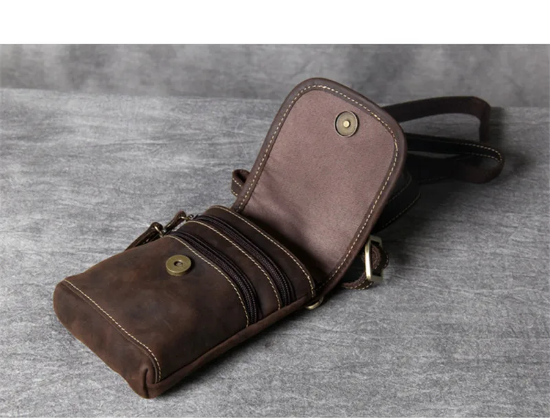 High quality simple crazy horse cowhide men's messenger bag casual vintage genuine leather small shoulder bag phone belt bag