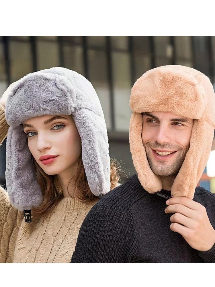 Women\'s Thickened Warm Beanie Russian Caps Korean Fashion Ushanka Earflap Pilot Hat Women Trend Bomber Hat Winter Ski Hats
