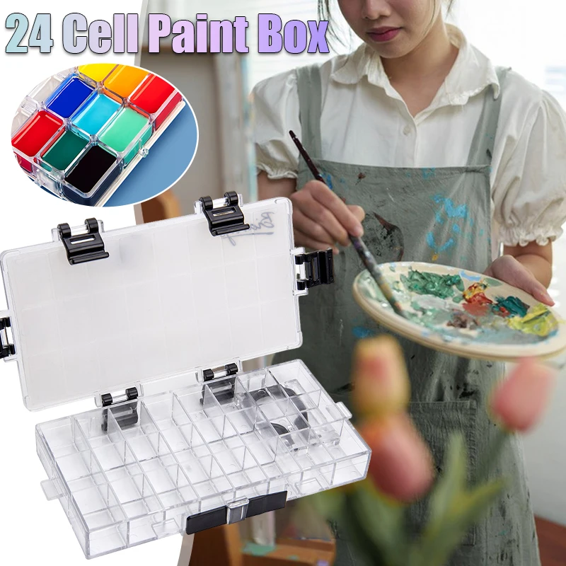 

Watercolor Box 24 Well Pallet Box Airtight Leak Proof Box for Watercolor Gouache Oil Painting Paint Humidor Transparent Palette