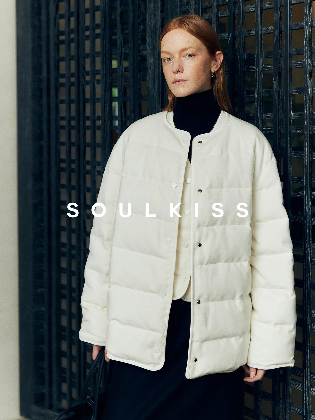 

Soulkiss Faionable Pure White eepskin Patchwork Du down Vest And Set Warm Commute Sle Woolen Long Sve Coat