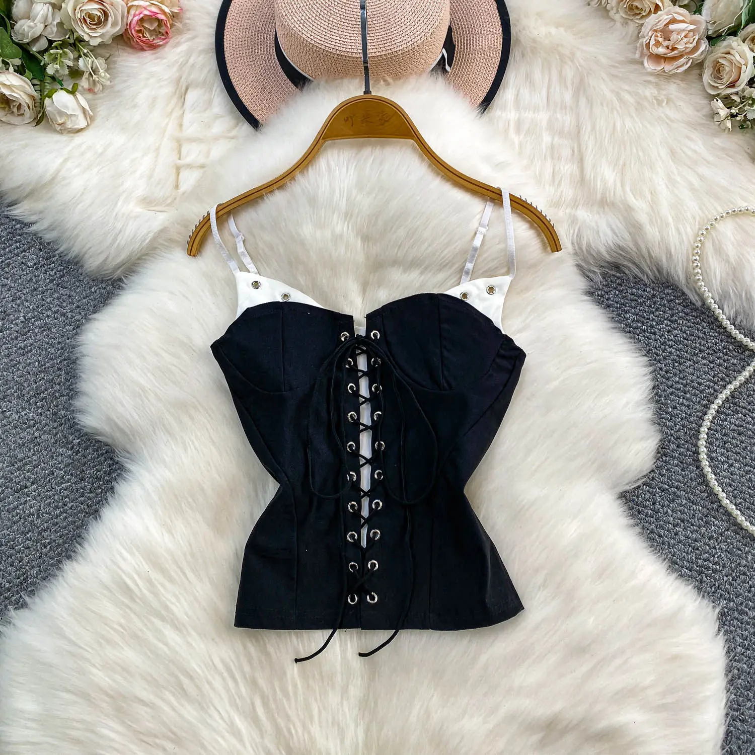 Women Chic Draw String Off Shoulder Chest wrapping Tank Top Fashion Sleeveless Tops autumn Women Top