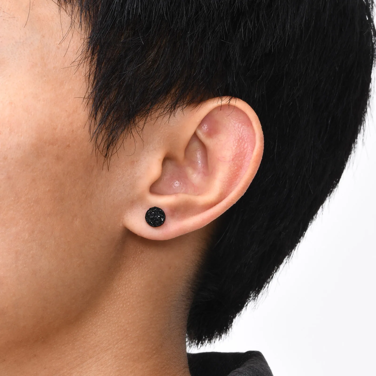 S925 Needle Crystal Cluster Earrings for Men Boys, Simple Rock Punk Hiphop Black Round Stud Earrings 6/8/10mm,Male Jewelry Gifts