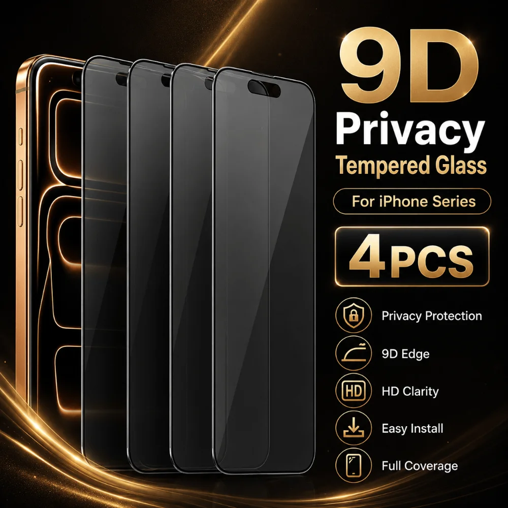 NNBILI 4 Stück Blickschutz-Displayschutzfolie aus Gehärtetem Glas für iPhone 18 17 16 15 14 13 12 11 Pro Max, Schwarzer Rand mit Aufdruck, Vollständige Abdeckung