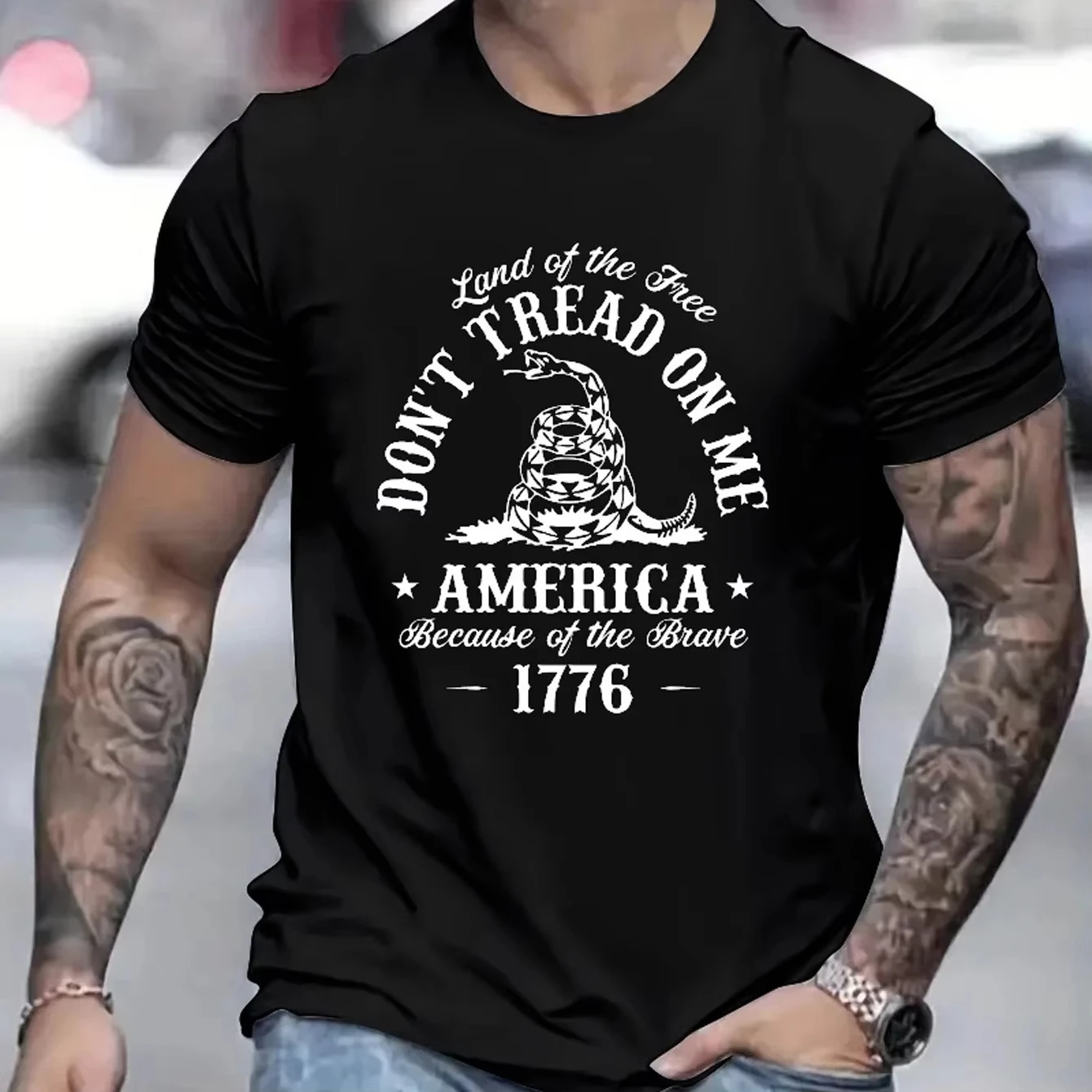Summer Vibes Dont Tread on Me Print Tee Crew Neck Regular Fit T-Shirt for Men  Loose Tops Breathable Tee