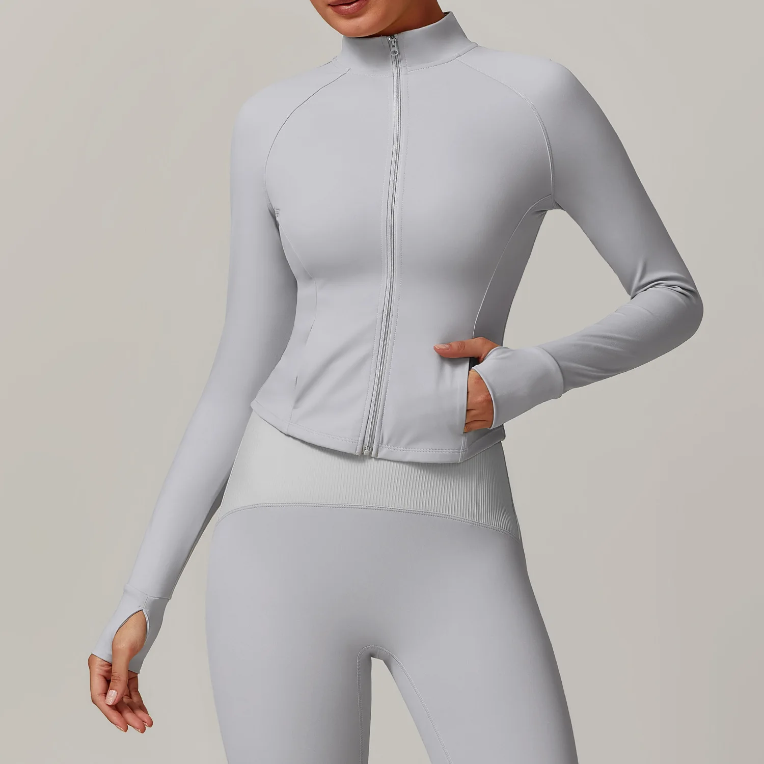 Women Long Sleeve Sports Jacket with Pockets Yoga Shirt Quick Dry Gym Top Sunscreen Sportswear Running Coats Zip Fitness Clothes