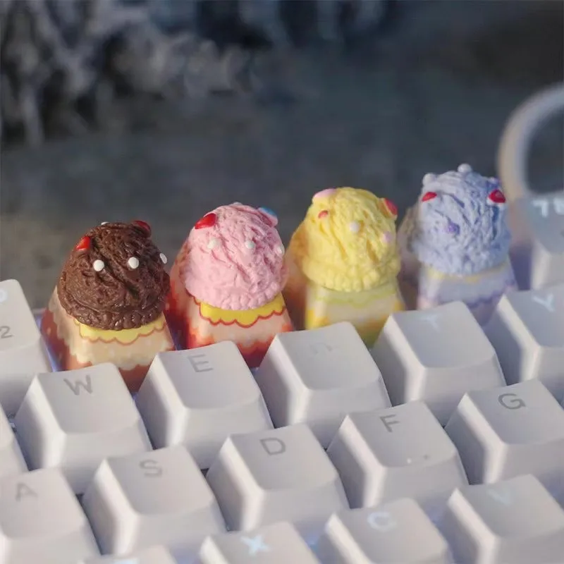 Creative Colored Ice Cream Keycaps With Shading OEM Height GirlHeart Pink Universal Gaming Mechanical Keyboard Keycaps