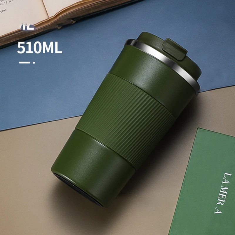 1 PCS Coffee Mug Leak-Proof Car Vacuum Flask Travel Thermal Cup Water Bottle 510Ml Double Stainless Steel 304 Non-Slip Green