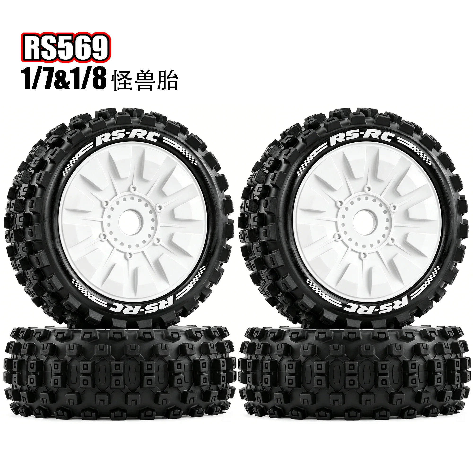 RED SPIDER 4Pcs 1/8 RC Off-Road Buggy Racing Tires and Wheels 17mm Hex for ARRMA 1/8 Talion 6S BLX,Typhon 3S BLX,Redcat,Losi