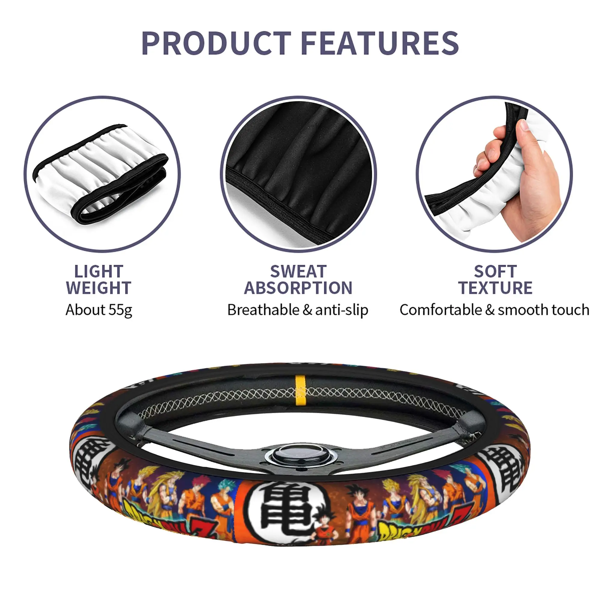 Dragon Ball Z Car Steering Wheel Cover 38cm Anti-slip Cartoon Auto Steering Wheel Protector Colorful Car-styling Car Accessories - view 5