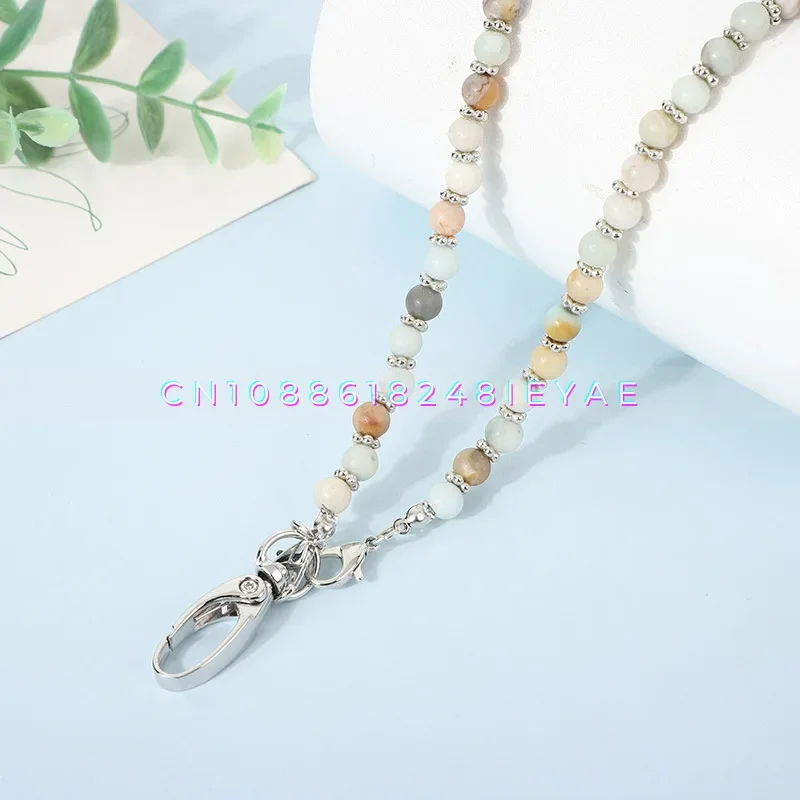 Crystal Natural Stone Lanyard Necklace Key Lanyard Work Tag Easy Pull Buckle Lanyard Necklace