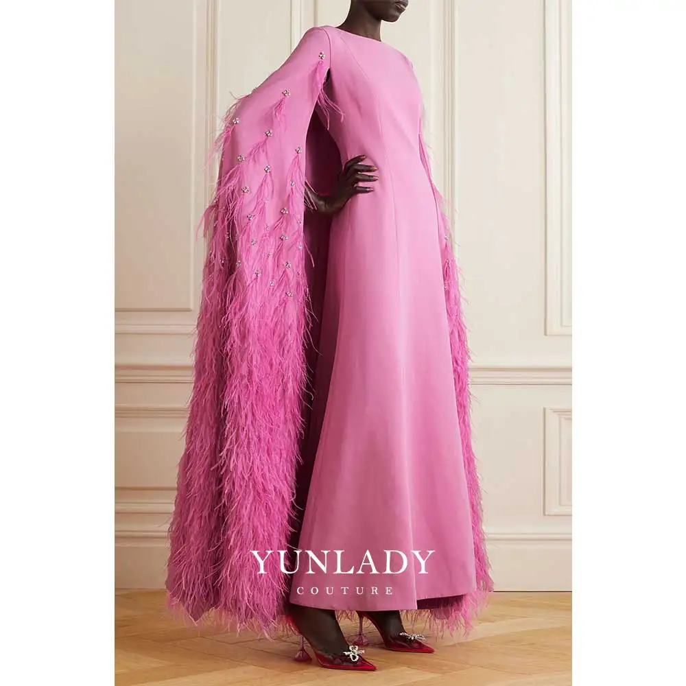 

Роскошное вечернее платье с кристаллами и перьями, с рукавами-накидкой, 2026, для особых случаев, официальное платье для Саудовской Аравии, коктейльное бальное платье