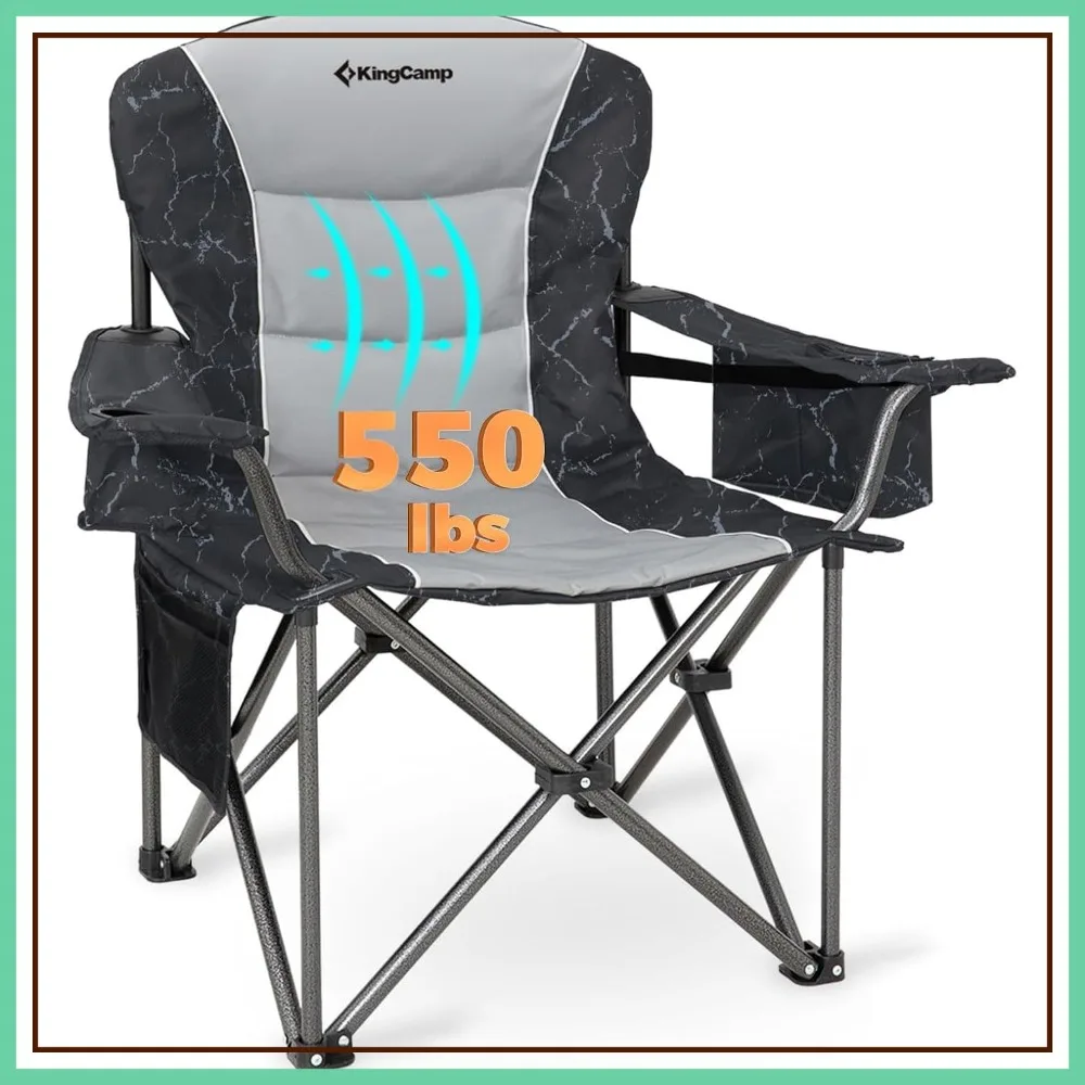 

Oversized Camping Chair 550lbs Heavy Duty with Lumbar Support Cooler Cup Holder Side Pocket