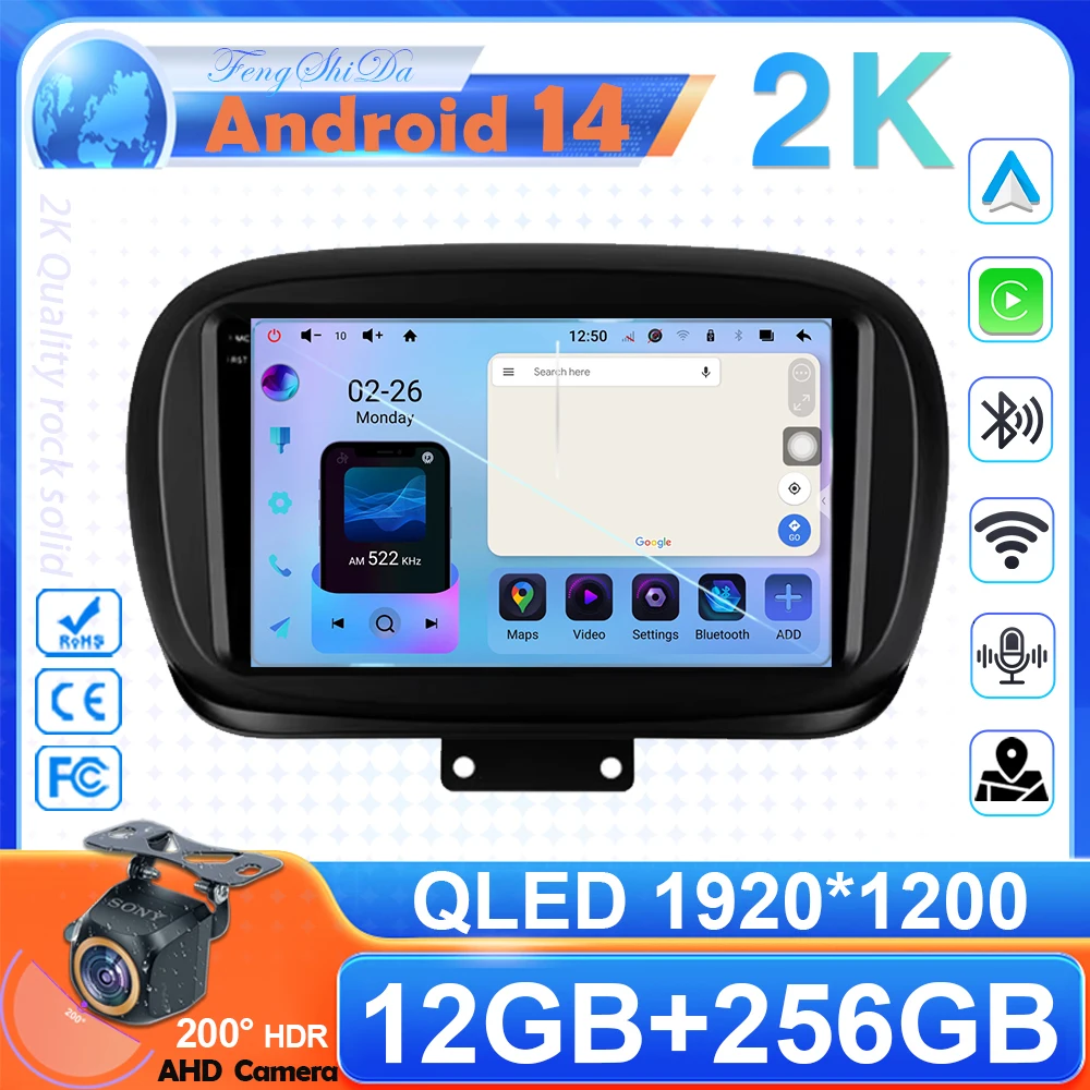 Auto Android Auto Per Fiat 500X 2014 - 2020 Radio Lettore Multimediale Navigazione GPS Unità di Testa Stereo Ad alte prestazioni Carplay 2din