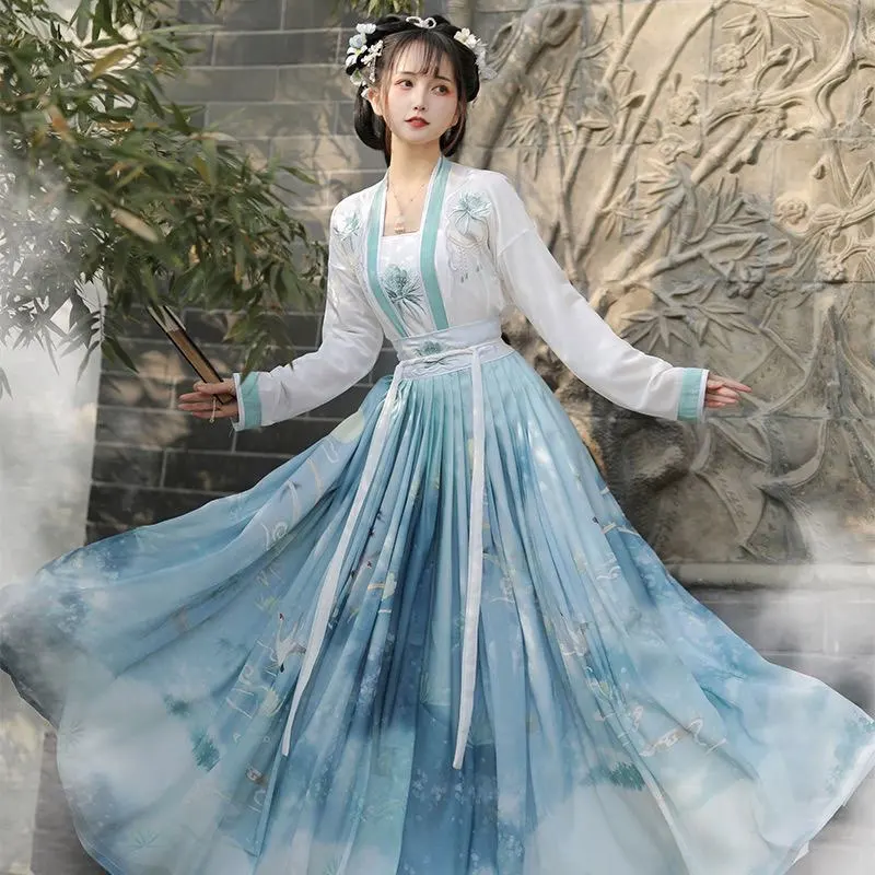 

Chinese Hanfu Dress Women Cosplay Costume Vintage Ancient Embroidered Green&Blue Hanfu Party Outfit Hanfu Tang Suits Plus Size