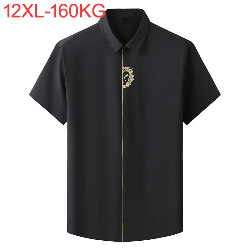 Zomer Lente Mannen Shirts Korte Mouw Plus Size 8XL 9XL 10XL 12XL Print Jurk Fit Shirt Formele Zakelijke Werk Shirt 160Kg Grote