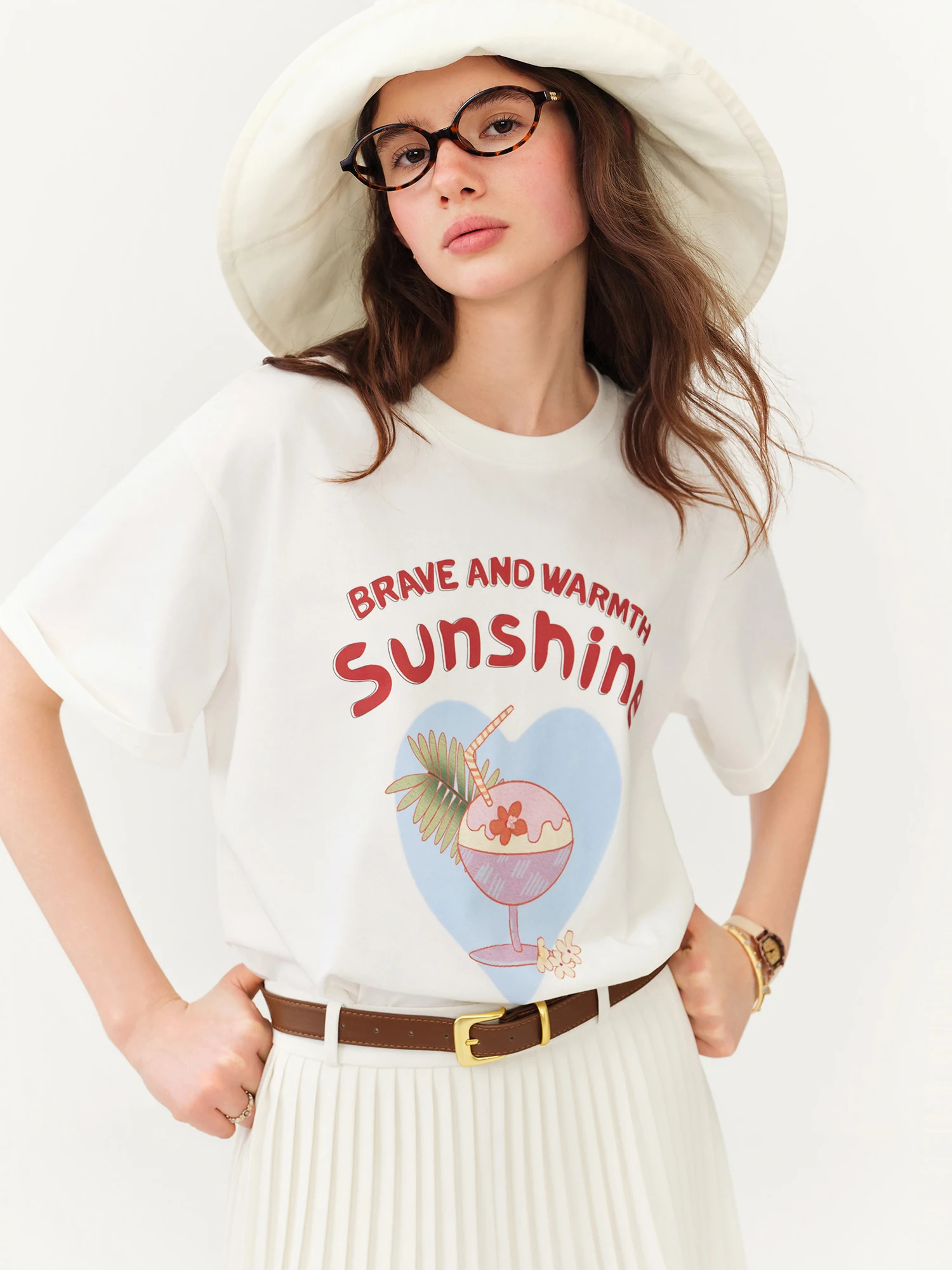 FSLE White Alphabet Print Women's Short Sleeve T-Shirt Summer 2026 New Arrival Casual Comfortable Fit Crew Neck Cotton Contain image 3