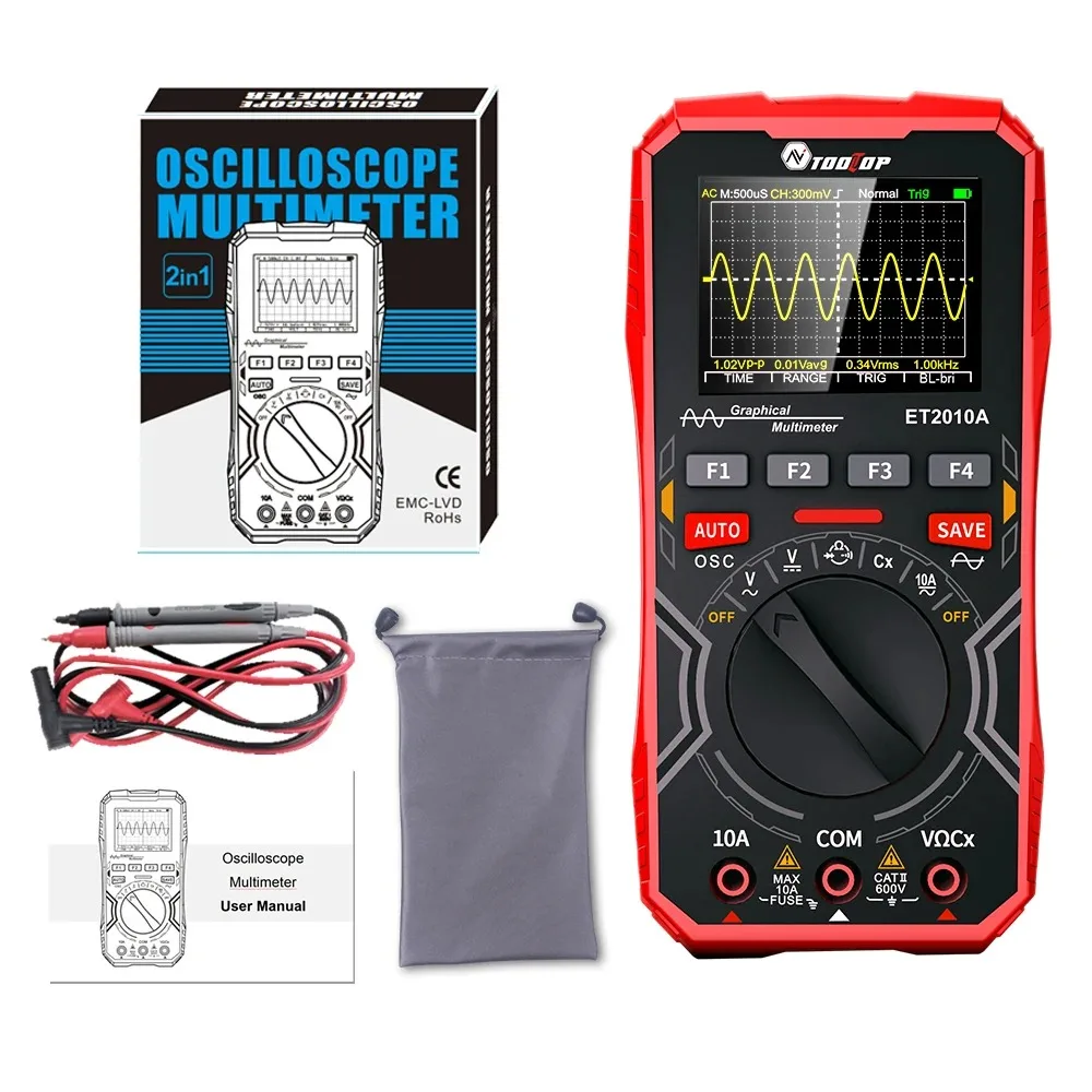 TOOLTOP ET2010A 2 IN 1 Digitale Oscilloscoop Multimeter 2.5Msps 1MHz Draagbare Multimeter Multifunctionele Elektrische Test Tool