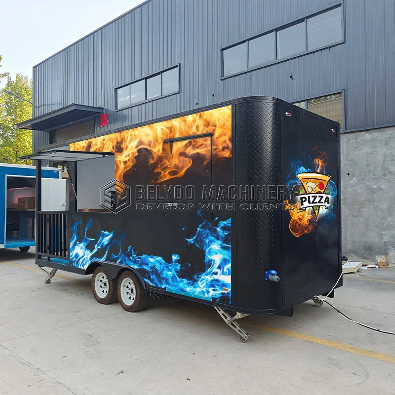 Belyoo High Quality Consession Trailer Food Trailer Pizza Fast Food Cart Mobile Food Truck Trailer with Fruit Wood Pizza Oven