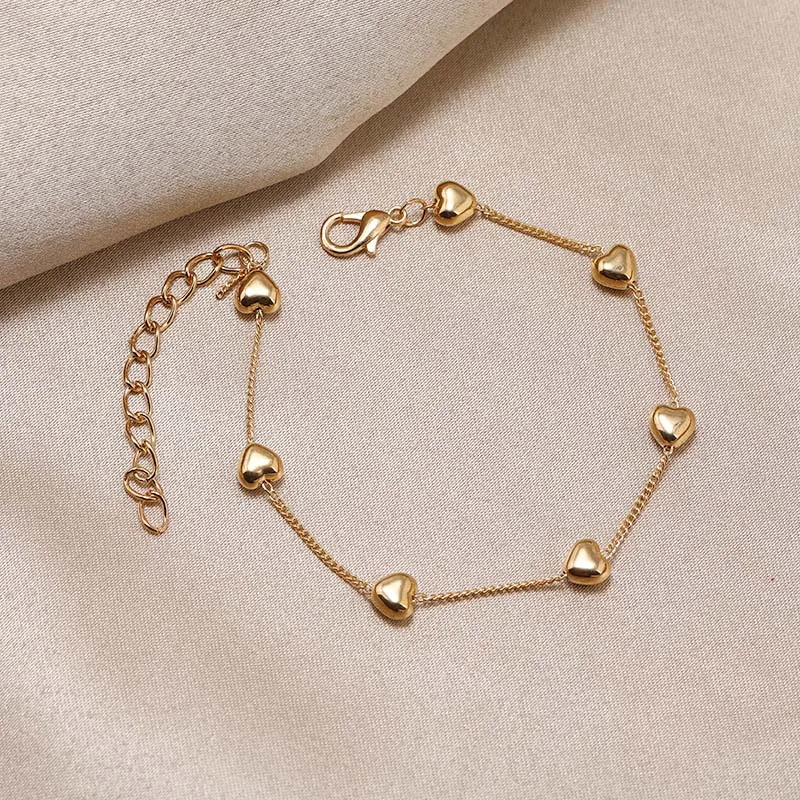 Korean Metal Heart Love Chain Bracelet For Women Couple Minimalist  Gold Color Adjustable Charm Bracelets Jewelry Best Gifts