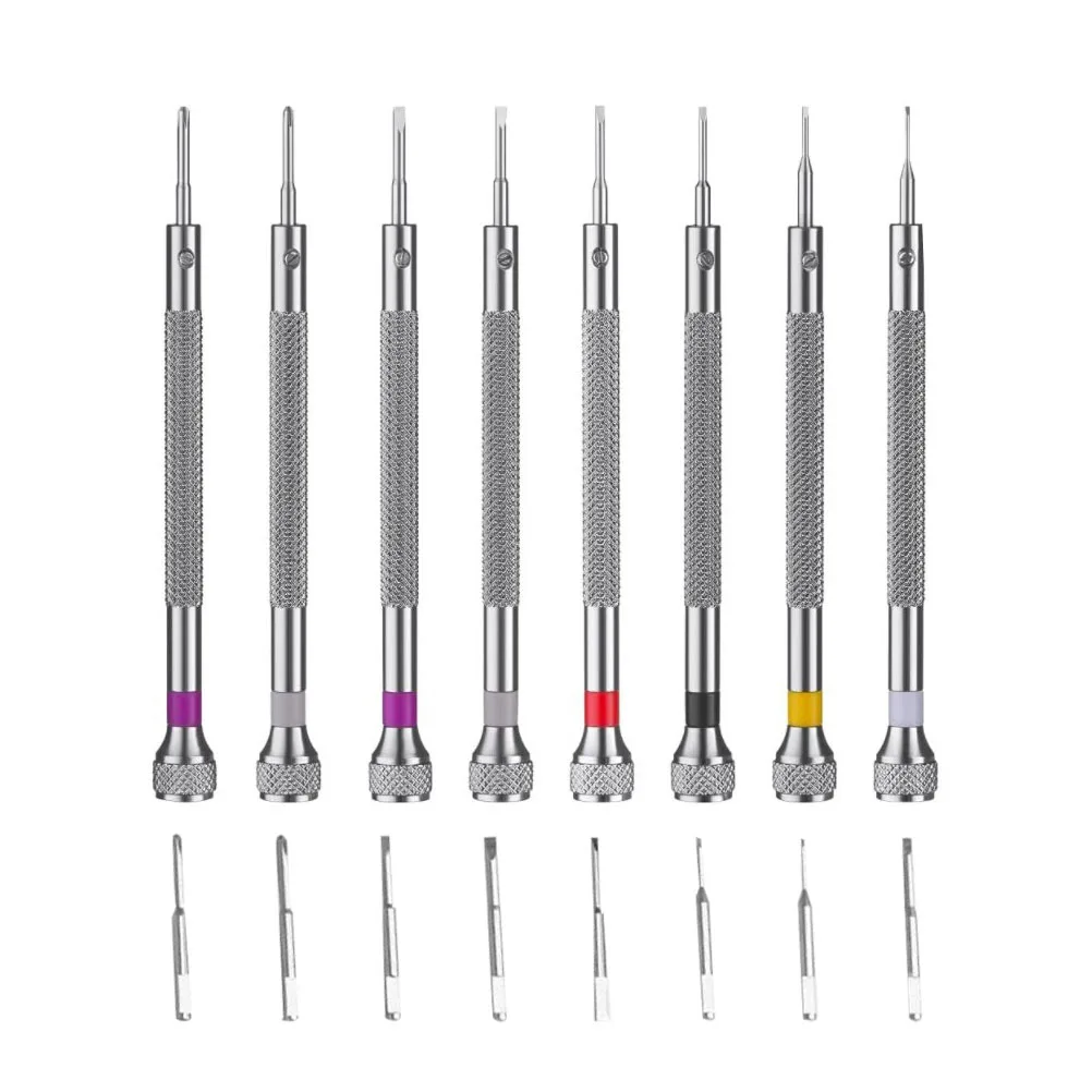

8Sets Steel Repair Screwdriver Handle Repair Tool Durable Portable Silver Multi-Functional Electronic Wristwatch Jewelry Fixing