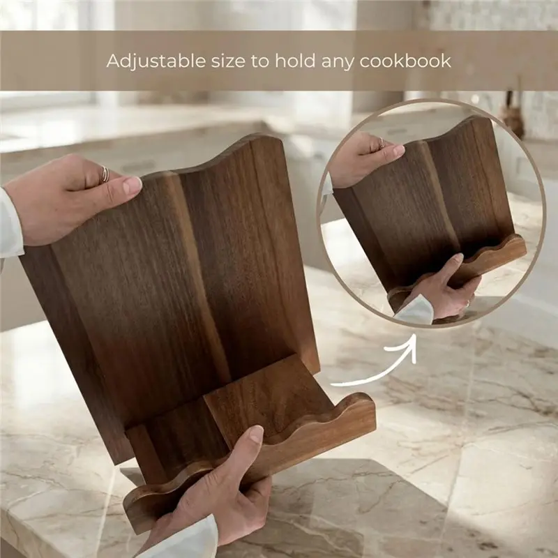 L60A For Kitchen Counter Cookbook Stand In Beautiful Wooden Design, Solid Wood Scalloped Book Holder For Cookbooks& Tablets