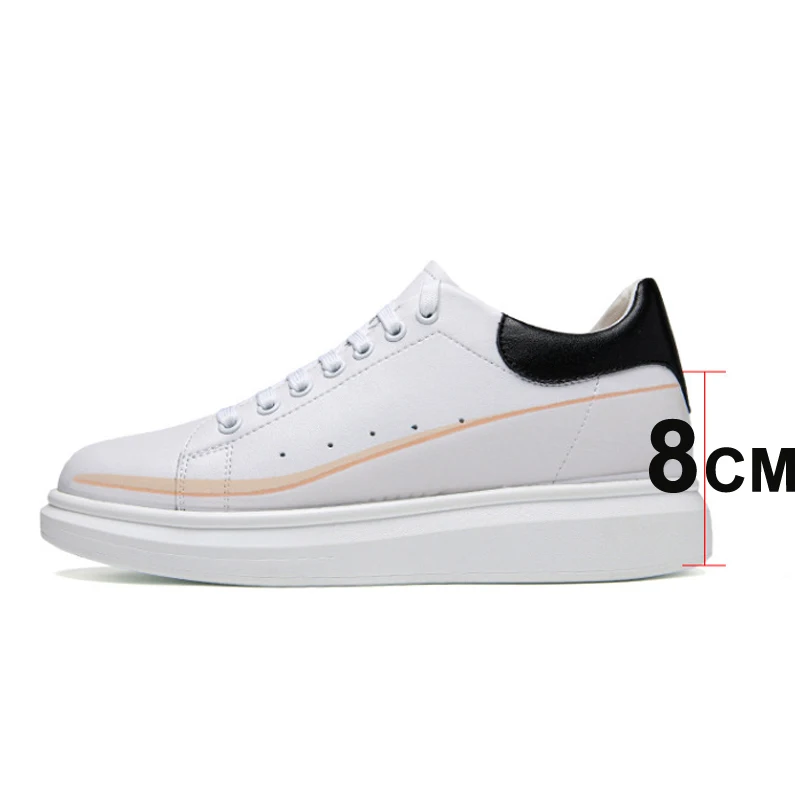 Sapatos para homens e mulheres, tênis de couro branco, salto oculto, marca de luxo, casal, 8cm