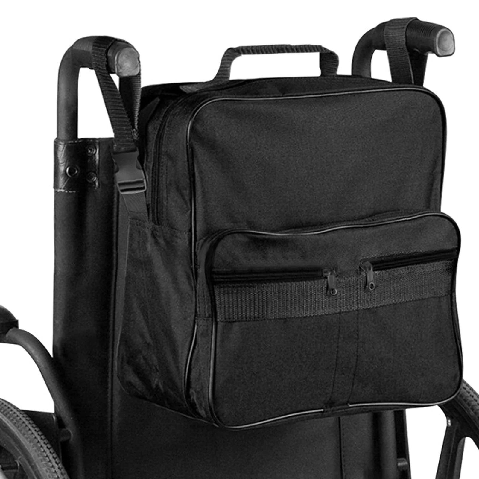 Wheelchair Bag Hang On Back Storage Tote Portable Large Capacity Waterproof Accessible Pouch Travel Messenger Black