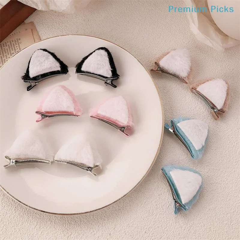 2PCS Plush Cat Ears Steamed Cat Ear Shaped Bread Children Hair Clip Cute Cartoon Stereo Clip Little Girl Hair Accessory For Dail